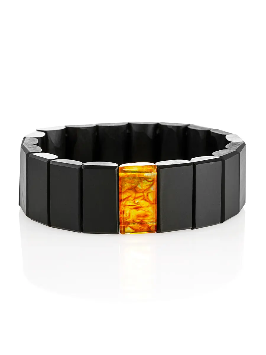 картинка Стильный мужской браслет из формованного янтаря чёрного цвета в онлайн магазине