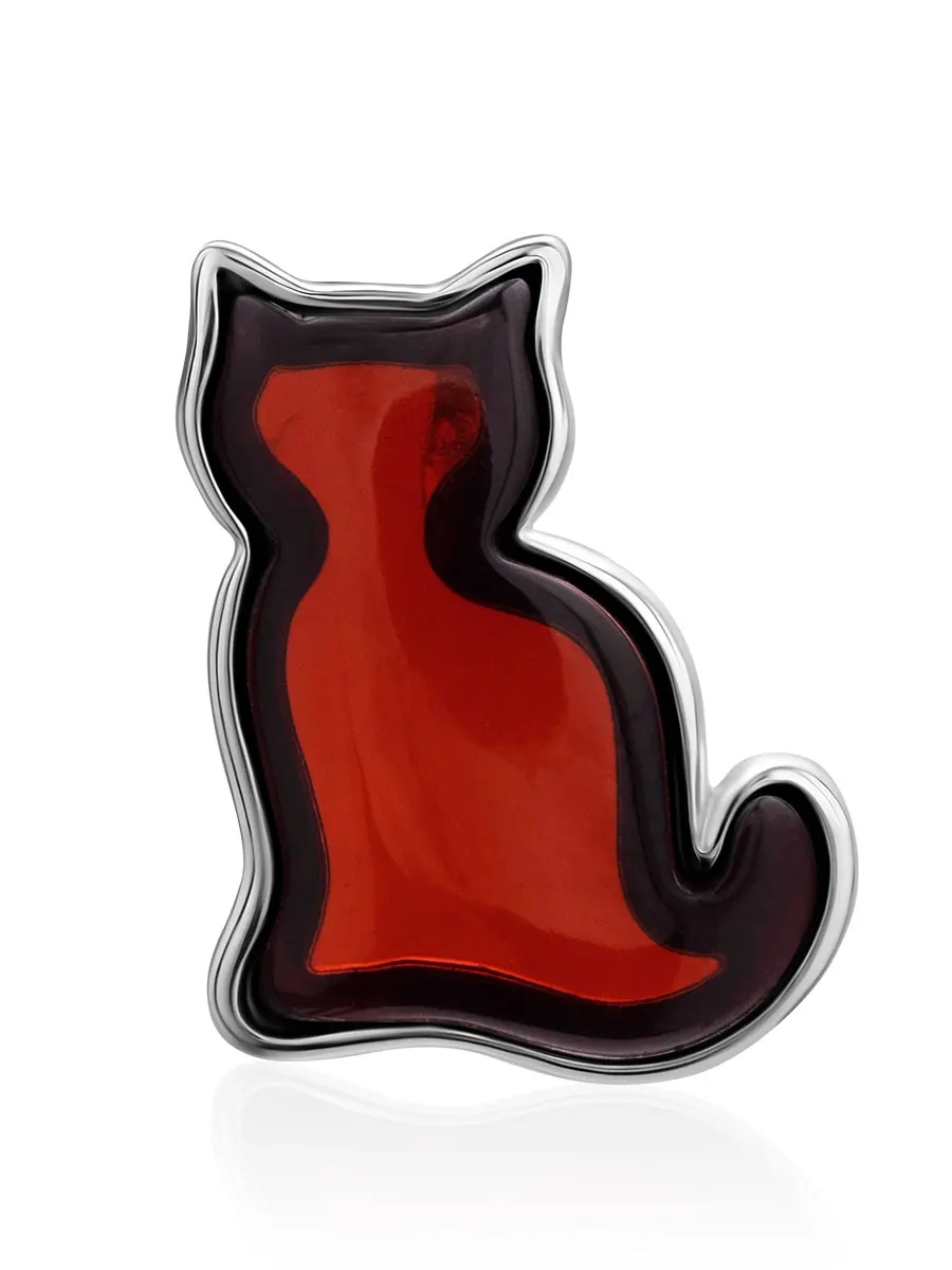 картинка Очаровательная подвеска с тёмно-вишнёвым янтарём «Кошечка» в онлайн магазине