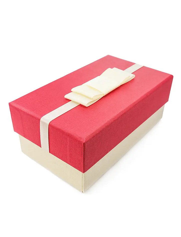 картинка Стильная подарочная коробка 145х85х55 мм красный/беж с шёлковым бантом в онлайн магазине