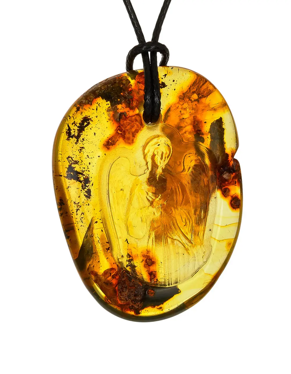 картинка Кулон из натурального балтийского янтаря с резьбой «Ангел-Хранитель» в онлайн магазине