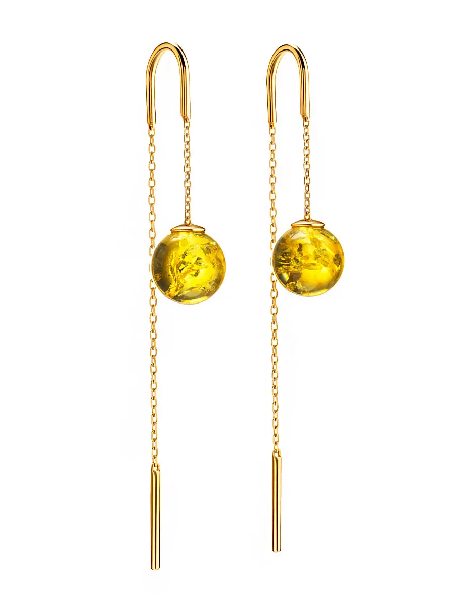 картинка Изысканные продевные серьги с янтарём лимонного цвета «Юпитер» в онлайн магазине