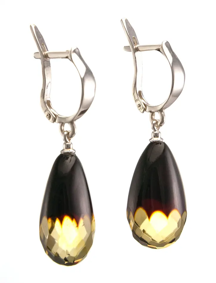 картинка Серьги из натурального янтаря и серебра «Капли алмазная грань» в онлайн магазине
