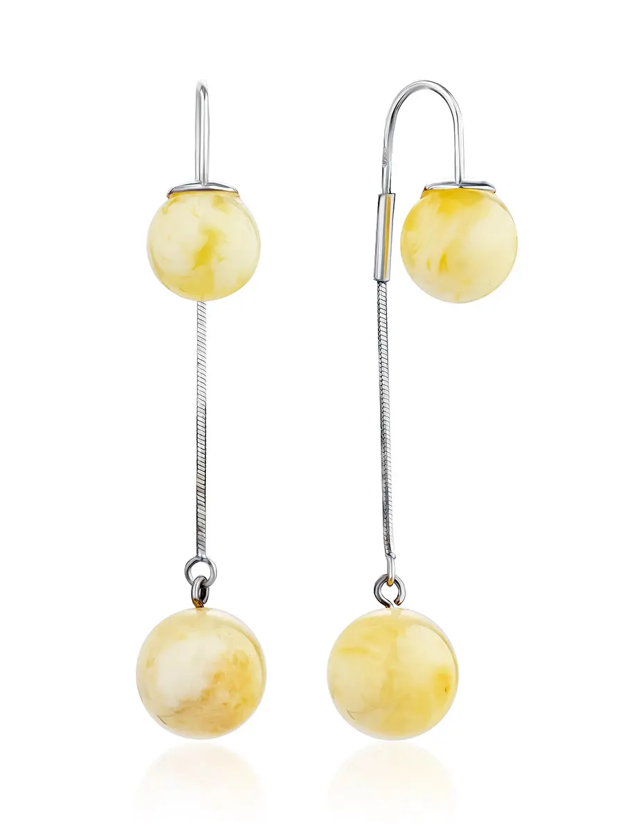 картинка Продевные серьги «Пигаль» из серебра и янтаря молочно-медового цвета в онлайн магазине