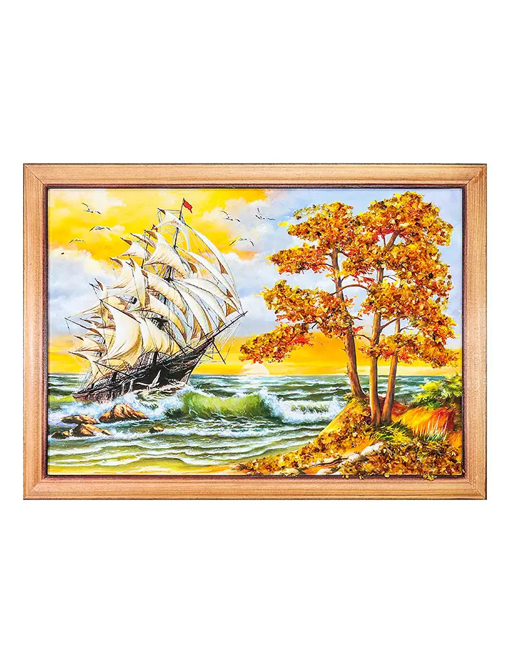 картинка Картина среднего размера, украшенная янтарём «Странник» в онлайн магазине
