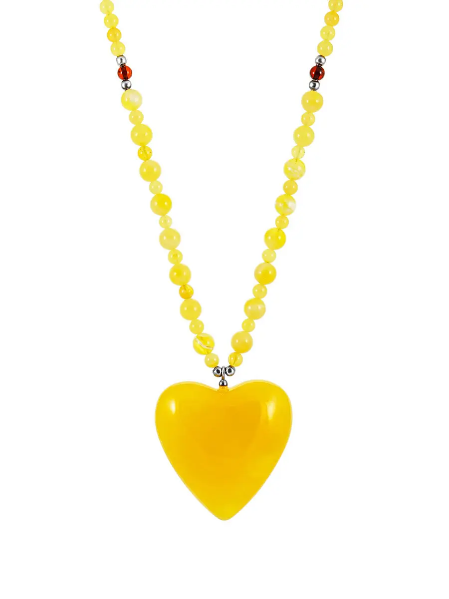 картинка Роскошное колье из натурального янтаря с подвеской-сердцем в онлайн магазине