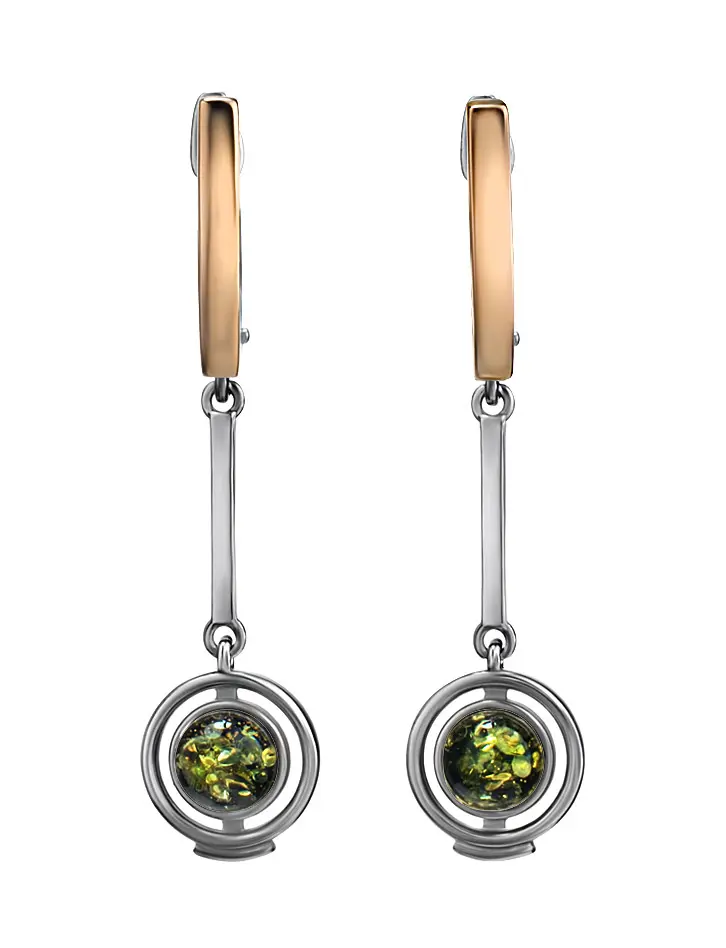 картинка Необычные серьги из серебра с зелёным янтарём «Люмьер» в онлайн магазине