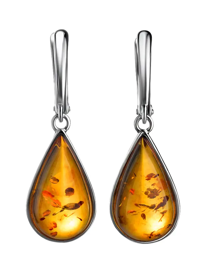 картинка Серьги-капельки «Импульс» с золотистым янтарём в онлайн магазине
