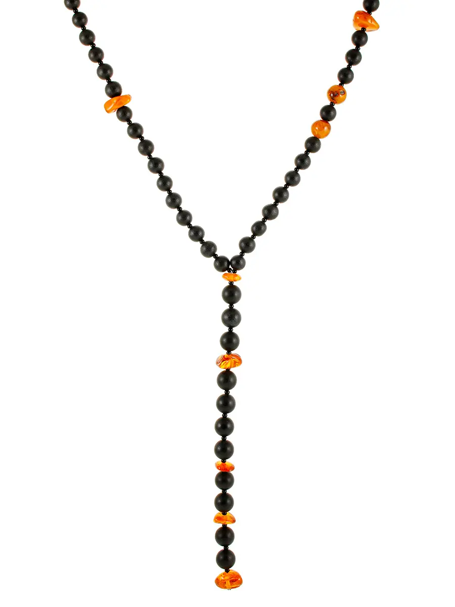картинка Стильное ожерелье из формованного чёрного янтаря «Куба» в онлайн магазине