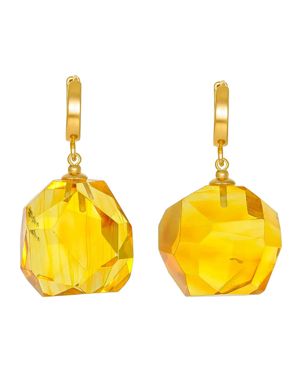 картинка Шикарные серьги из золотисто-лимонного янтаря ручной огранки в онлайн магазине