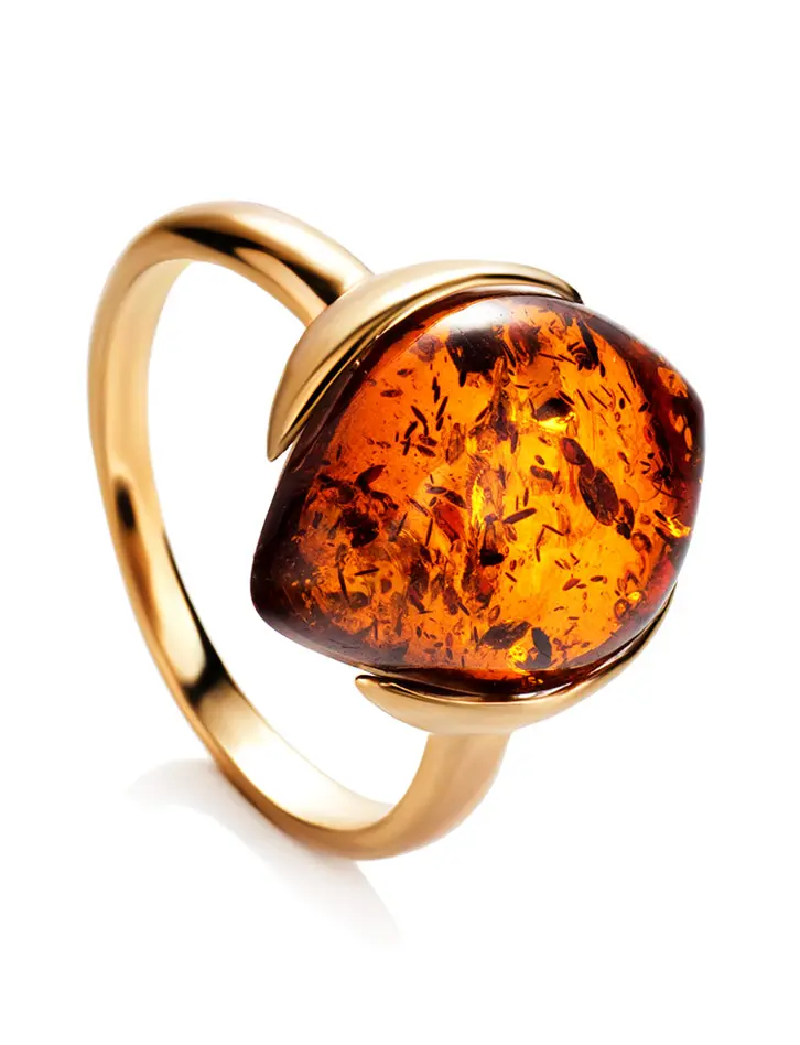 картинка Яркое красивое кольцо с коньячным янтарём «Кошачий глаз» в онлайн магазине