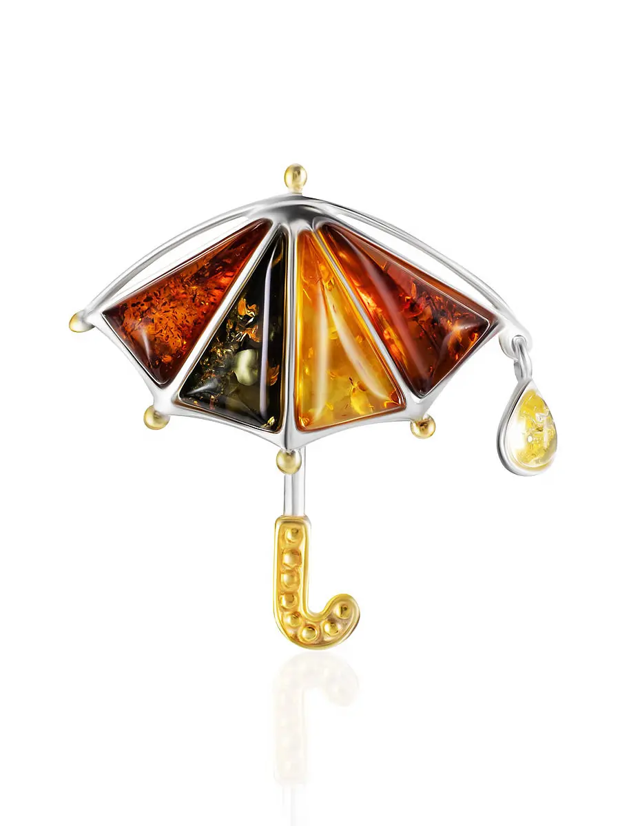 картинка Крупная брошь с миксом из янтаря «Зонтик» в онлайн магазине