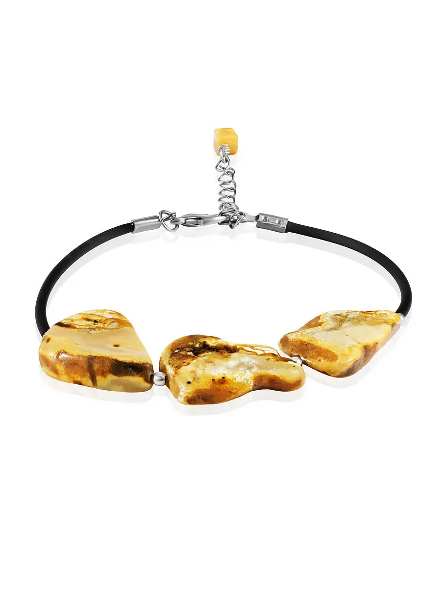картинка Браслет «Тринидад» с естественным рисунком из янтаря природной формы в онлайн магазине