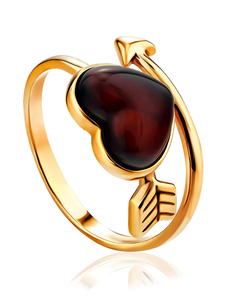 картинка Нежное лёгкое кольцо из янтаря вишнёвого цвета «Купидон» в онлайн магазине