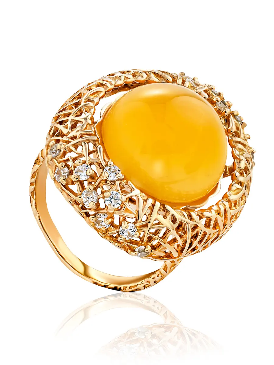 картинка Роскошное кольцо из золота с медовым янтарём и кристаллами «Венера» в онлайн магазине