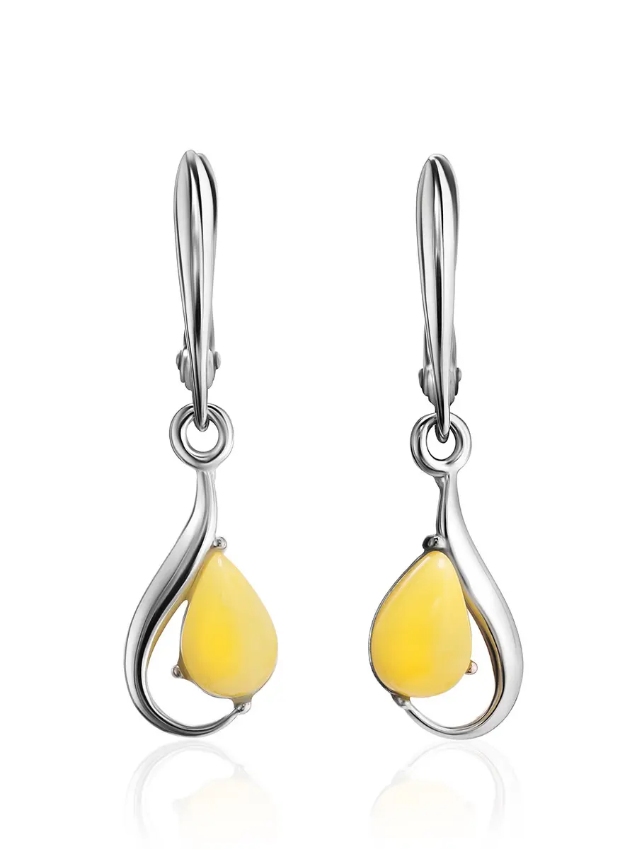 картинка Лёгкие изящные серьги «Фиори» из серебра и янтаря медового цвета в онлайн магазине