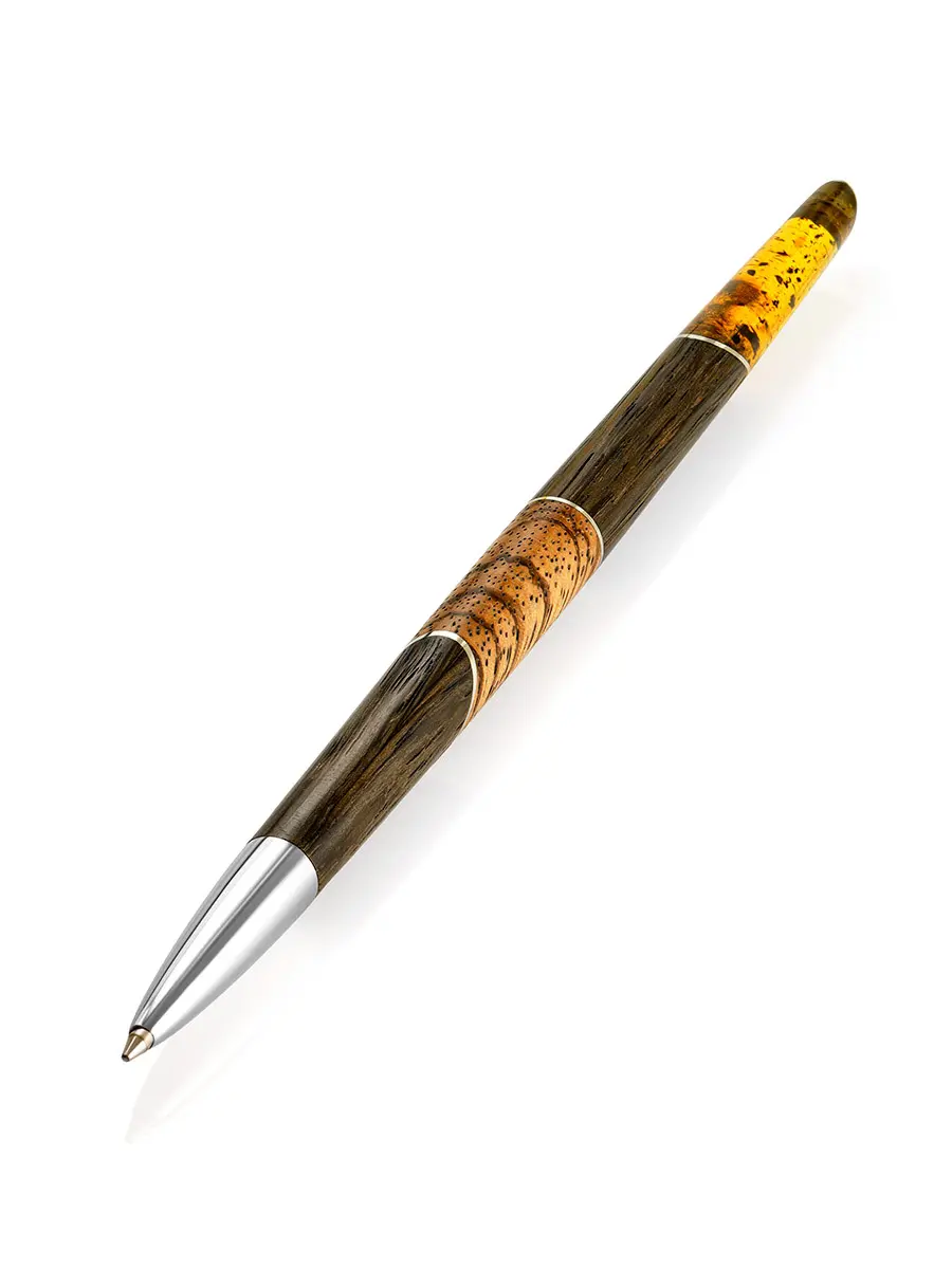 картинка Уникальная ручка из дерева с натуральным балтийским янтарём с природной текстурой «Олливандер» в онлайн магазине