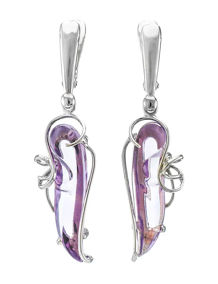 картинка Лёгкие воздушные серьги из серебра, украшенные аметистами «Серенада» в онлайн магазине
