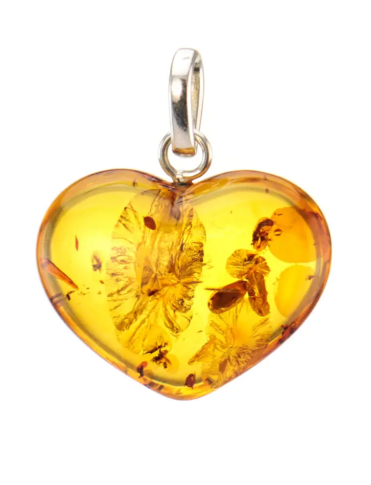 картинка Кулон «Сердце» из светлого каленого янтаря с искорками в онлайн магазине