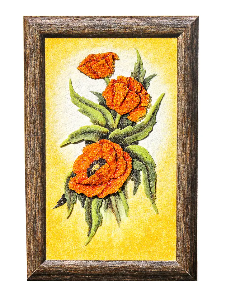 картинка Панно из натурального янтаря «Цветы. Маки» в онлайн магазине