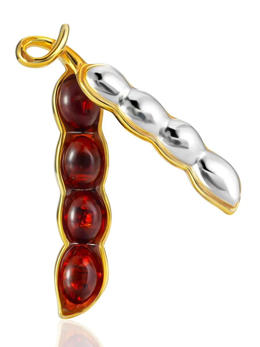 картинка Яркая необычная брошь с коньячным янтарём «Горошек» в онлайн магазине