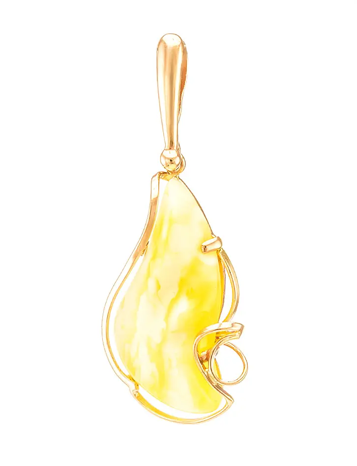 картинка Подвеска из янтаря светло-молочного оттенка в золотой оправе «Риальто» в онлайн магазине