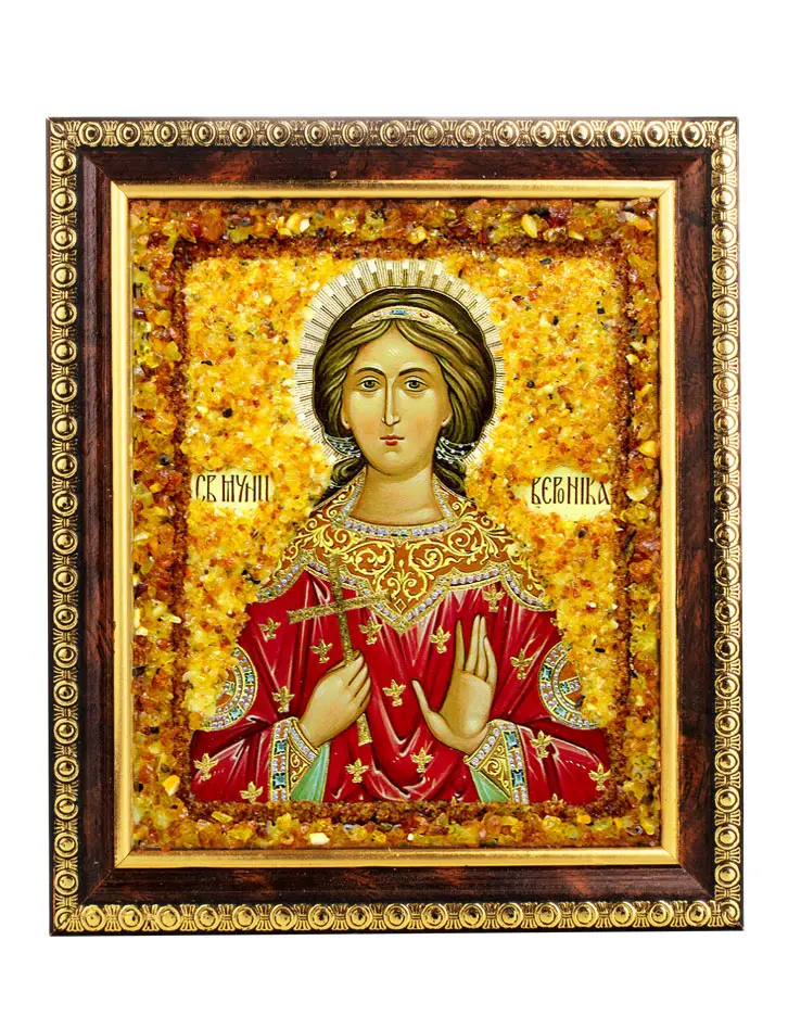 картинка Именная икона, украшенная натуральным янтарём «Святая великомученица Вероника» в онлайн магазине