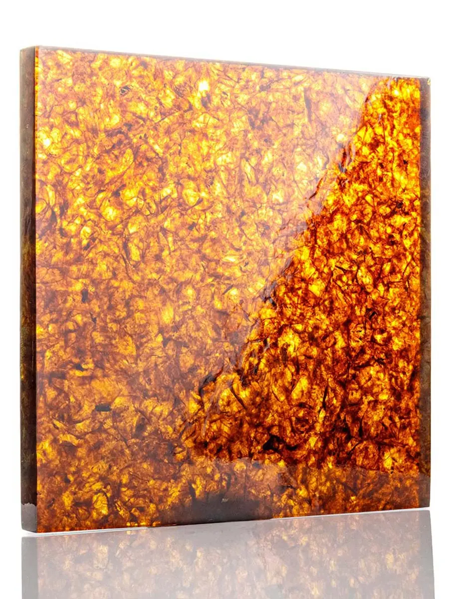 картинка Декоративная отделочная плитка из натурального формованного янтаря красного цвета 15 х 15 см в онлайн магазине