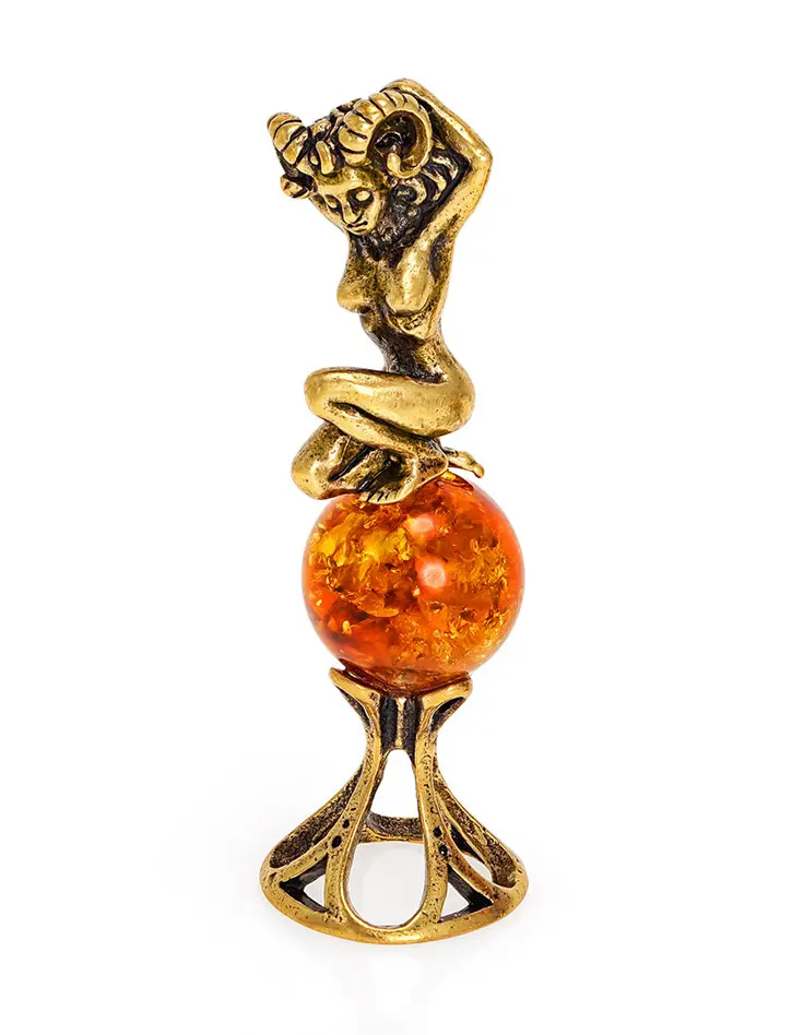 картинка «Овен». Сувенирная фигурка из латуни с натуральным янтарём в онлайн магазине