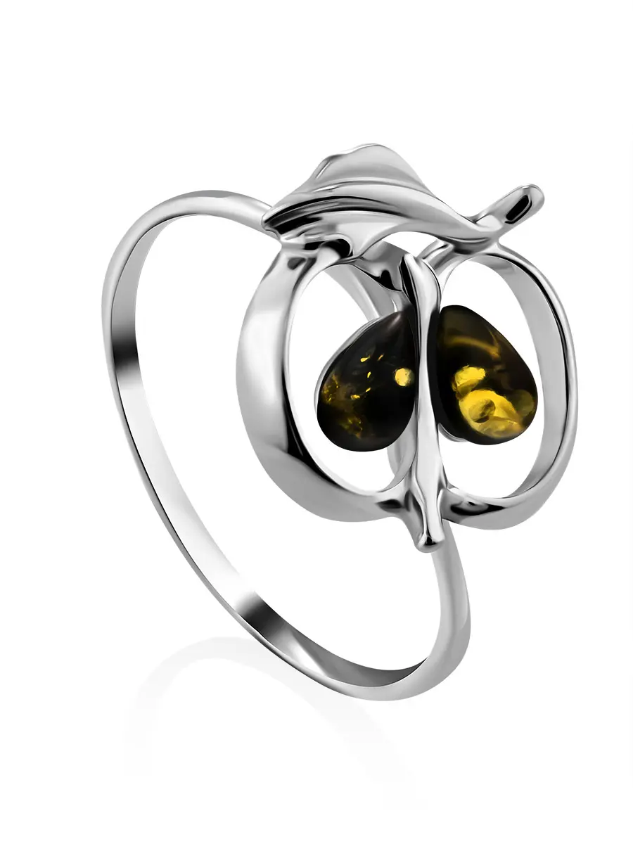 картинка Нежное тонкое кольцо в виде яблочка с янтарём зеленого цвета «Конфитюр» в онлайн магазине
