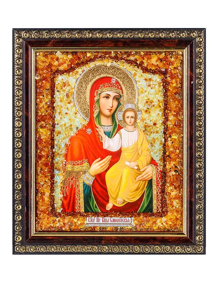 картинка Икона Богоматери «Смоленская», украшенная натуральным янтарём в онлайн магазине