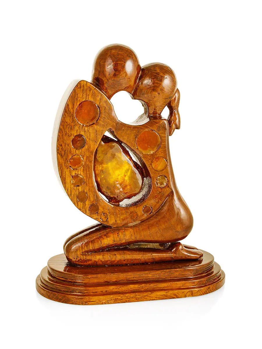 картинка Интерьерная статуэтка «Инь-Ян» из дерева и натурального янтаря в онлайн магазине