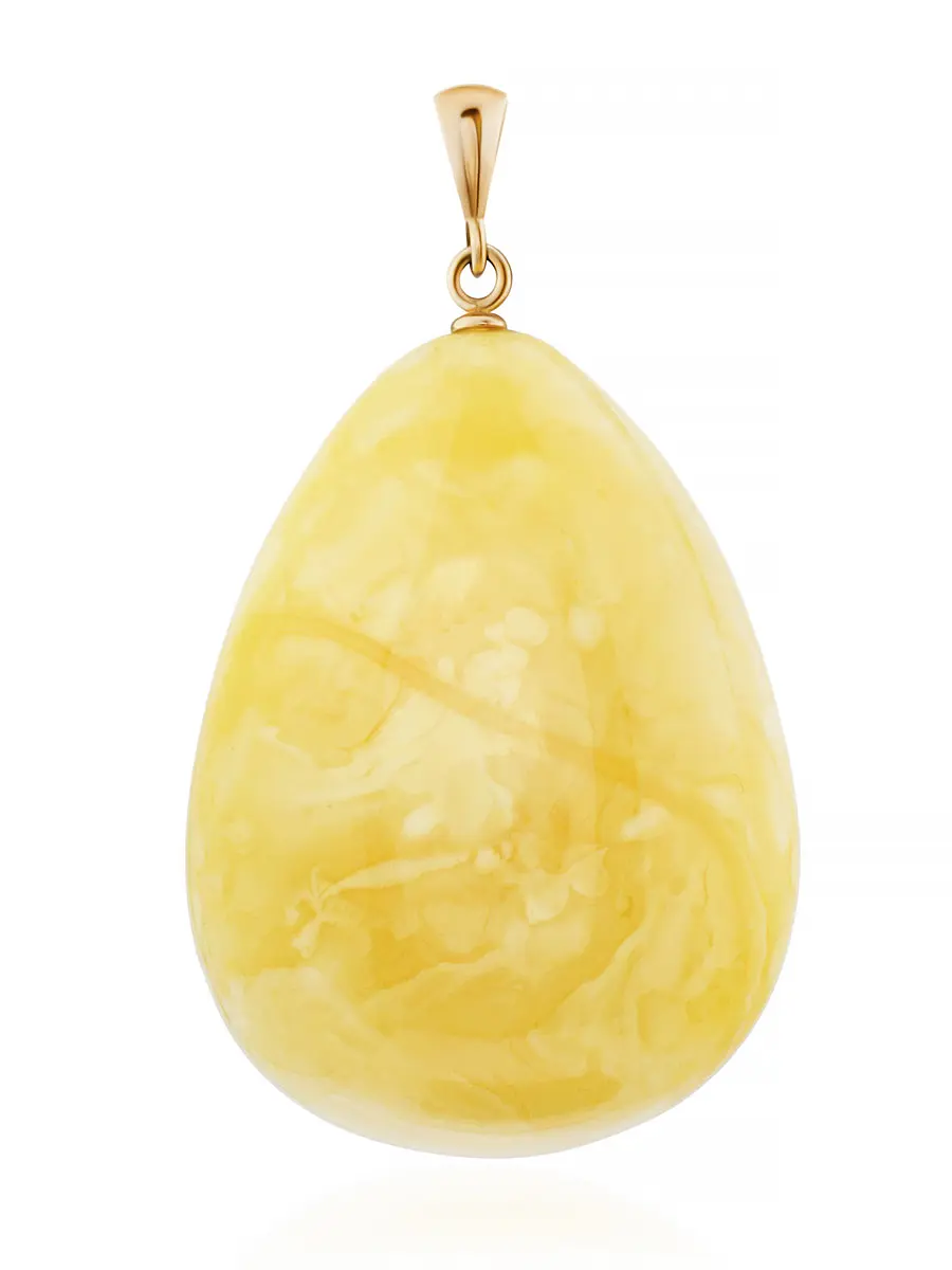 картинка Объёмная подвеска в форме капли из натурального медового янтаря и золота в онлайн магазине