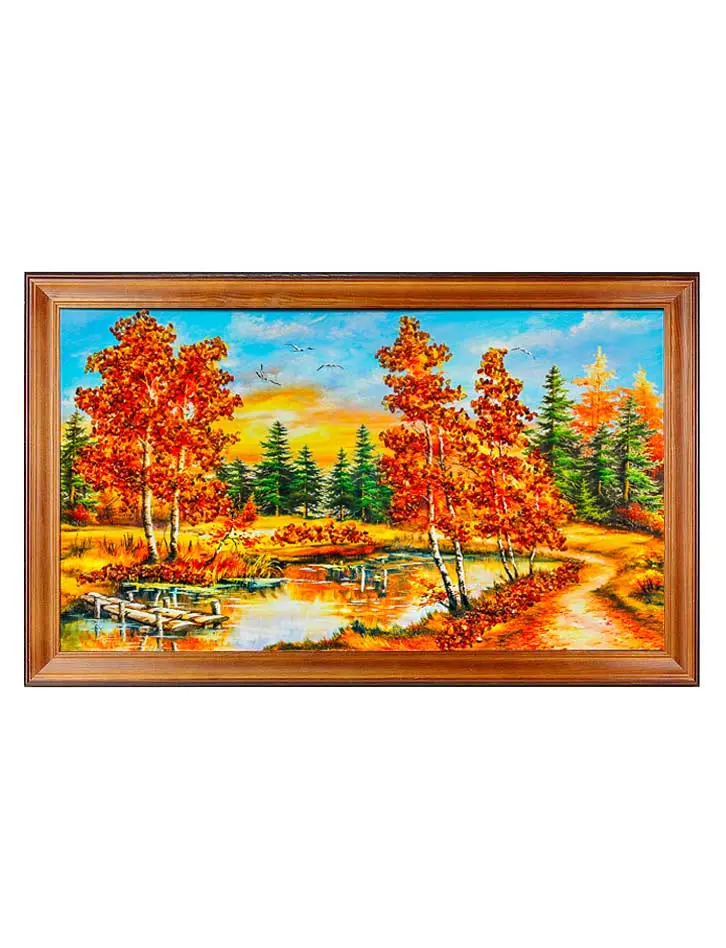 картинка Панно с натуральным янтарем «Лесной пруд» в онлайн магазине