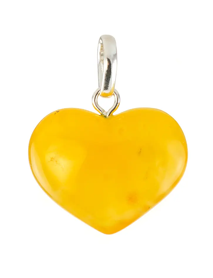 картинка Крупный кулон в форме сердца из цельного натурального янтаря насыщенного медового цвета с полупрозрачной текстурой в онлайн магазине
