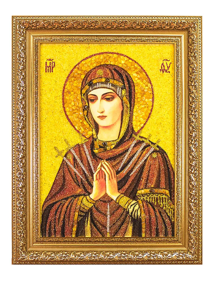 картинка Икона Божией Матери из натурального янтаря «Умягчение злых сердец» (Семистрельная) в онлайн магазине