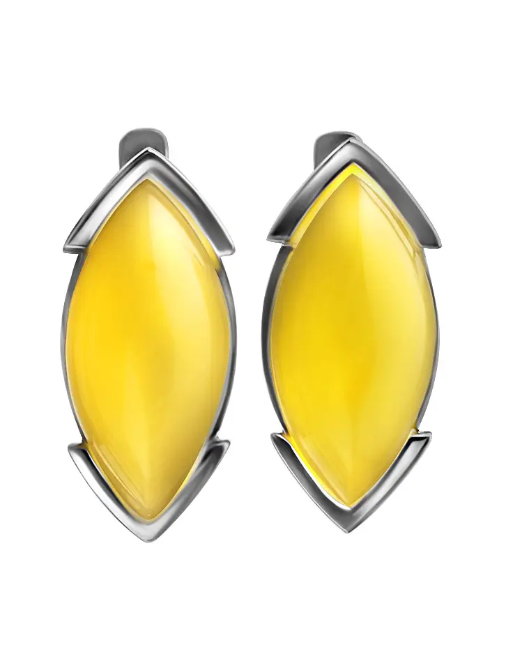 картинка Серьги с янтарём медового цвета в серебряной оправе «Маркиз» в онлайн магазине