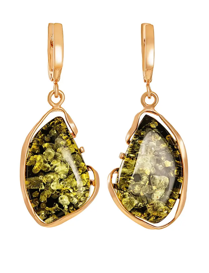 картинка Серьги из янтаря зелёного цвета в позолоченном серебре «Лагуна» в онлайн магазине