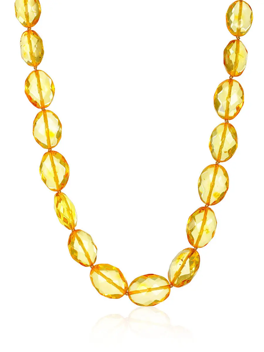 картинка Красивые сияющие бусы из натурального янтаря «Оливка алмазная лимонная» в онлайн магазине