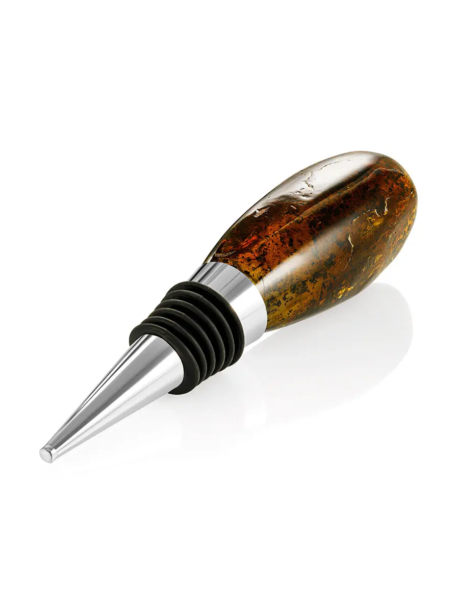 картинка Стоппер для бутылки, украшенный цельным янтарём с природной текстурой в онлайн магазине