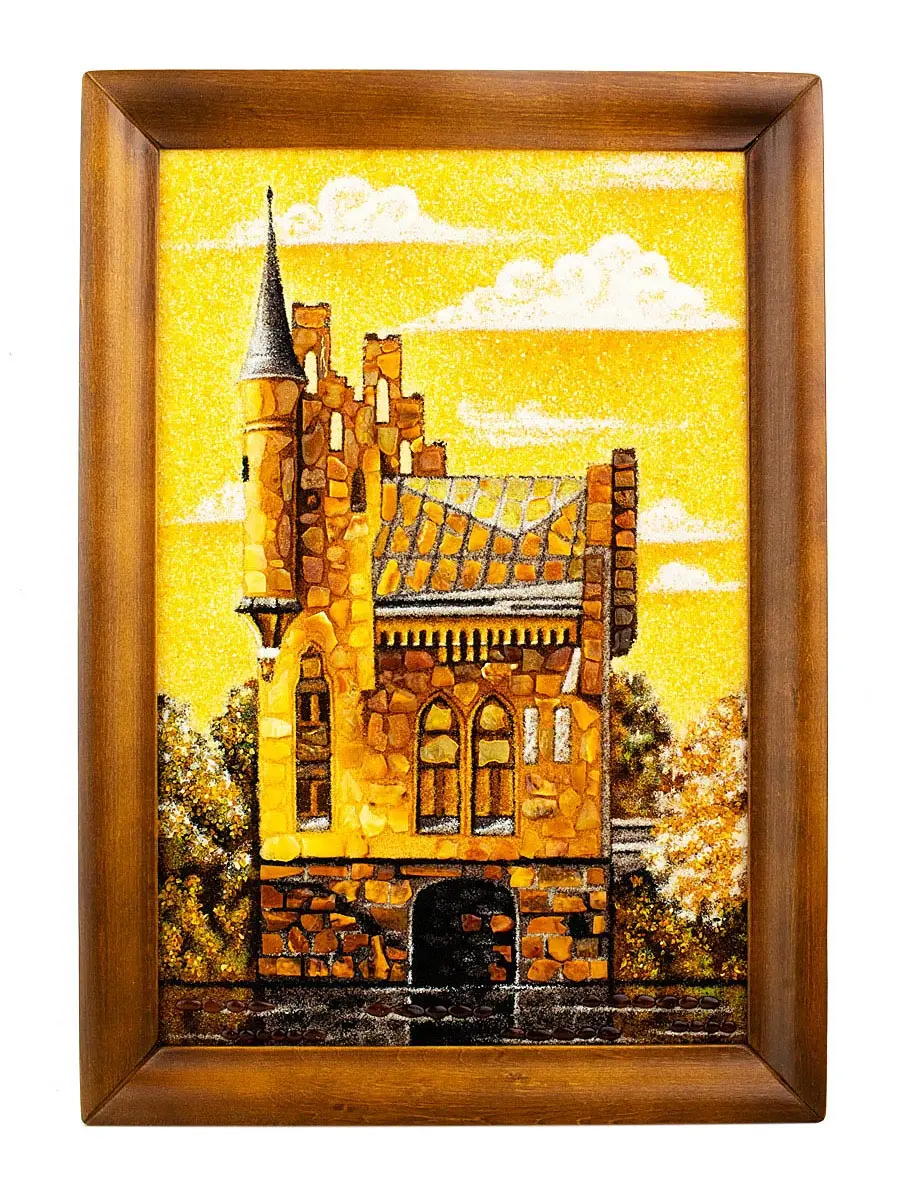 картинка «Домик смотрителя Высокого моста». Картина из натурального балтийского янтаря в деревянной раме в онлайн магазине