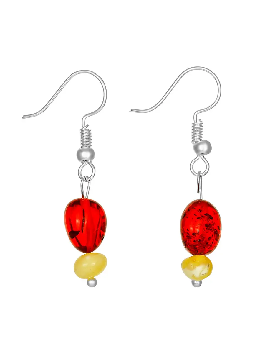 картинка Серьги-крючки с янтарём красного и медового цветов в онлайн магазине