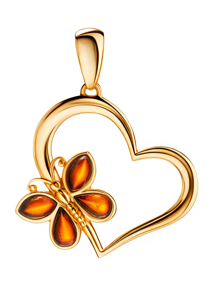 картинка Красивое позолоченное сердце, украшенное янтарём «Апрель» в онлайн магазине