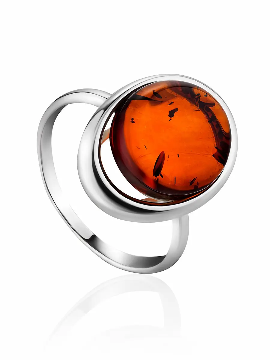 картинка Элегантное кольцо из серебра и янтаря коньячного цвета «Сюита» в онлайн магазине