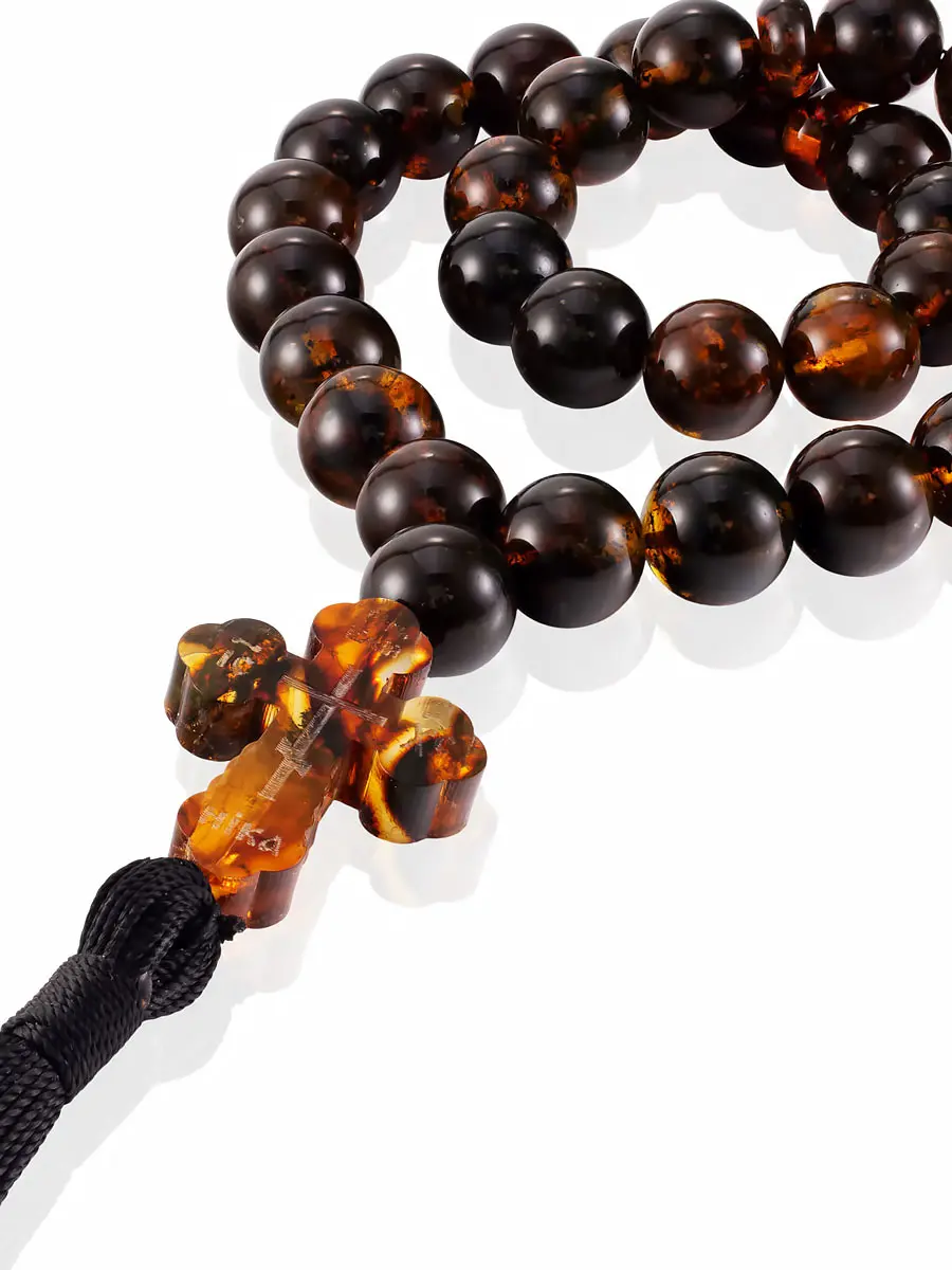 картинка Чётки из формованного янтаря с крестом и кистью в онлайн магазине