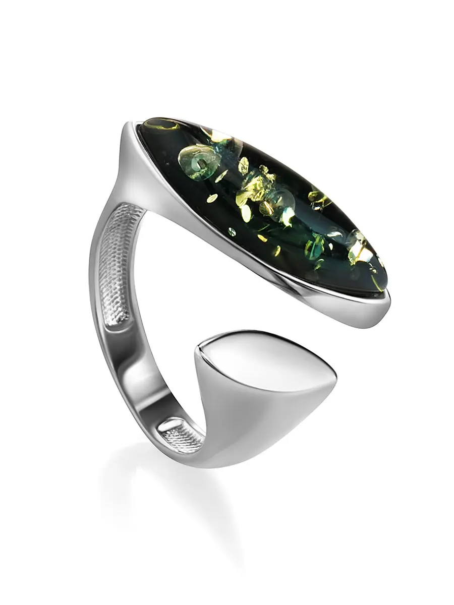 картинка Оригинальное кольцо «Либерти» из серебра и зелёного янтаря в онлайн магазине