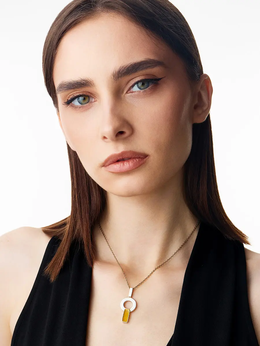 картинка Кулон в геометрическом дизайне с лимонным янтарём London в онлайн магазине