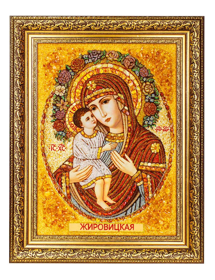 картинка Икона из натурального балтийского янтаря «Богоматерь Жировичская» в онлайн магазине