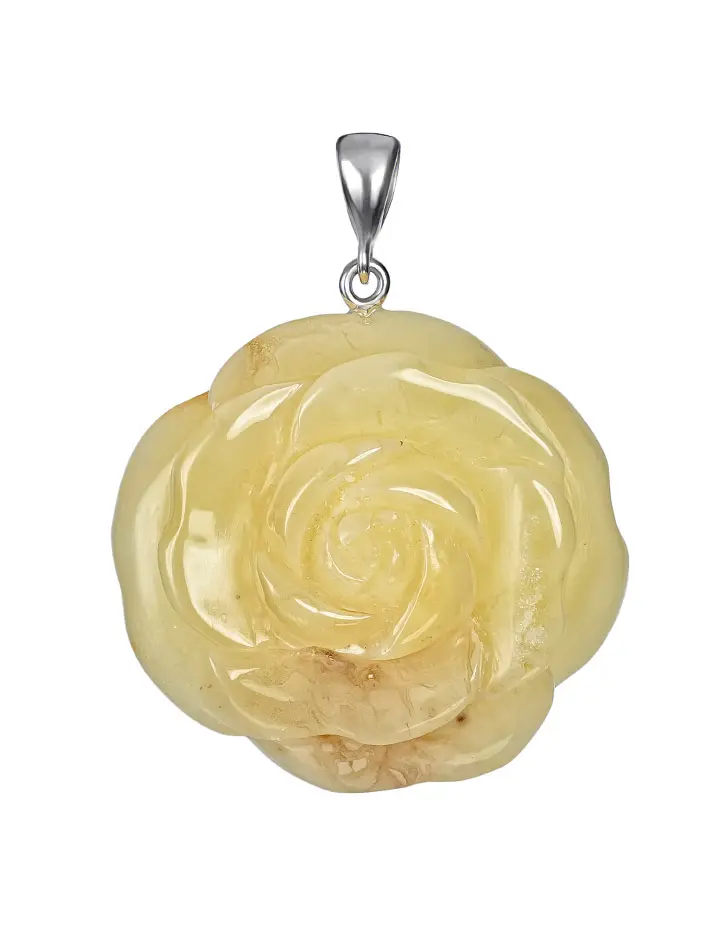 картинка Красивый резной кулон из натурального балтийского янтаря «Солнечная роза» в онлайн магазине