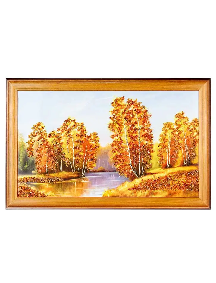 картинка Красивый пейзаж, украшенный натуральным янтарём «Лиловая дымка» 33 (В) х 52 (Ш) в онлайн магазине