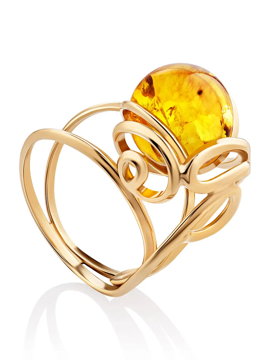 картинка Кольцо «Валенсия» из золочёного серебра с натуральным искрящимся янтарём в онлайн магазине
